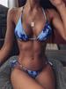 Women's Tie-dye Print High-Breasted Straps Bikini Set Two-Piece Swimsuit