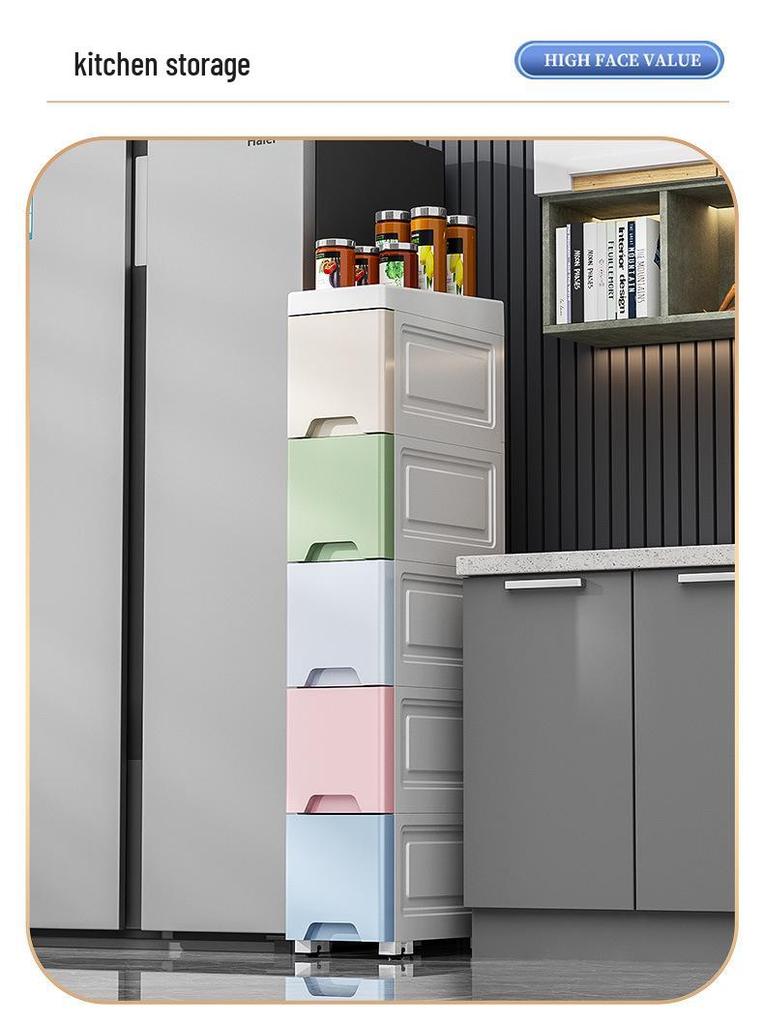 Thick 25cm Ultra-Narrow Storage Cabinet: Kitchen & Bathroom Plastic Drawer Shelf