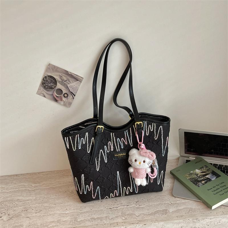 New Popular Large-Capacity Simple And Cute Cartoon Women'S Bag Pendant Textured Tote Bag Commuter Shoulder Women'S Bag
