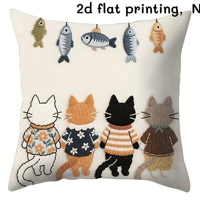 1/4pcs Autumn Farmhouse Cat Throw Pillow Covers, Cute Kitten Decorative Pillow Cases for Sofa Couch Bed Cushion Cover