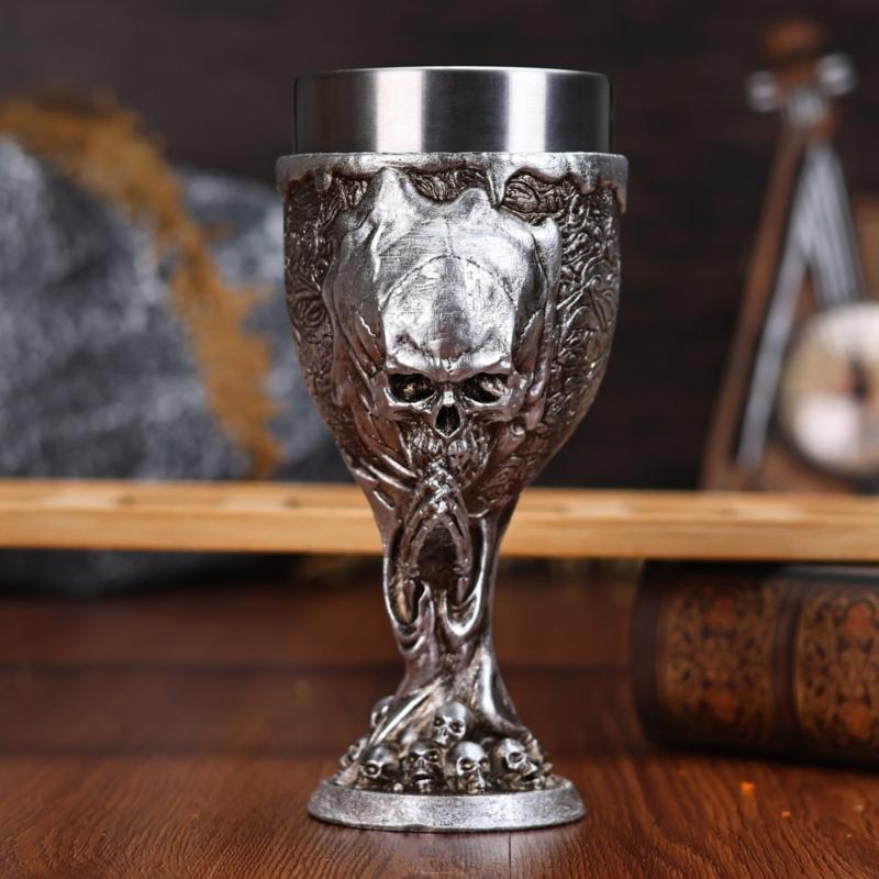 Gothic Engraved Nonrust Steel Goblet Halloween Barwares Rustproof Cup Decorative Drinking Cup For Cocktails