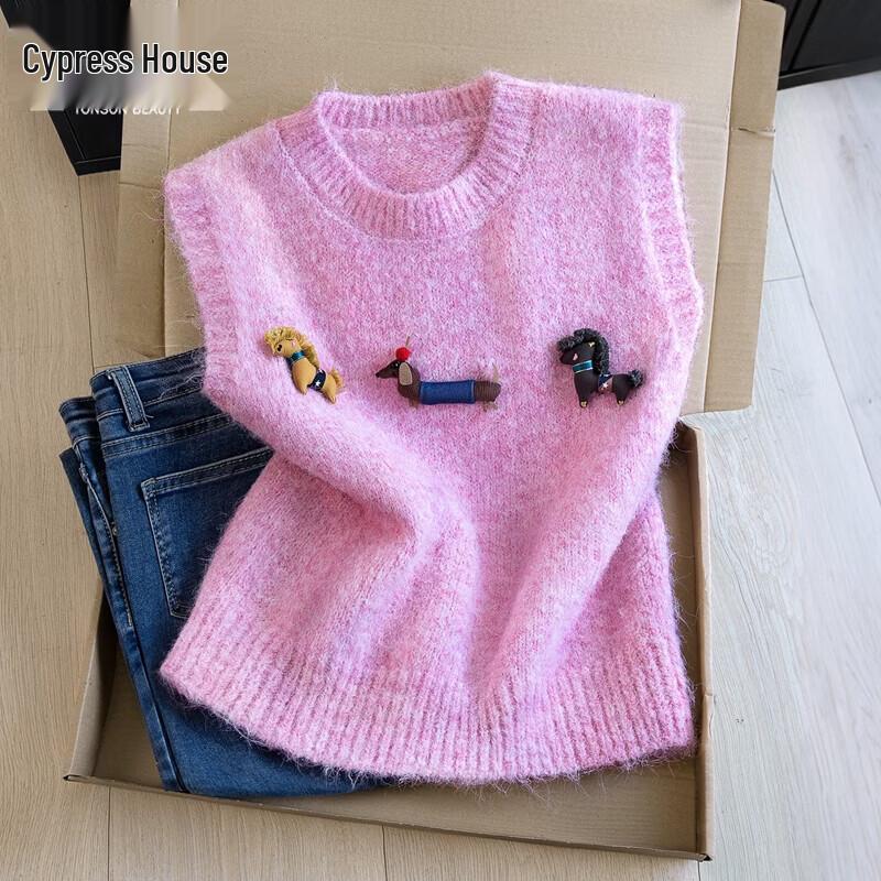 Women s Round Neck Wool Blend Knitted Vest One Size