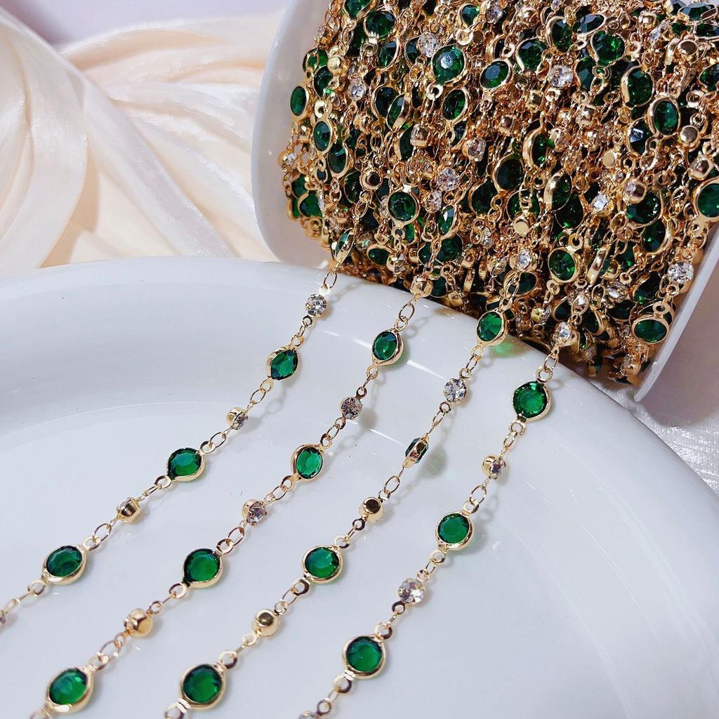 1meter Colorful Crystal Beads Beaded Chain Glass Bead Copper Necklace Chain Accessories for DIY Costumes Jewelry Making Material