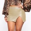 Solid Color Hidden Zipper Mini Skirt Faux Leather High Waist Split Skinny Skirt Streetwear