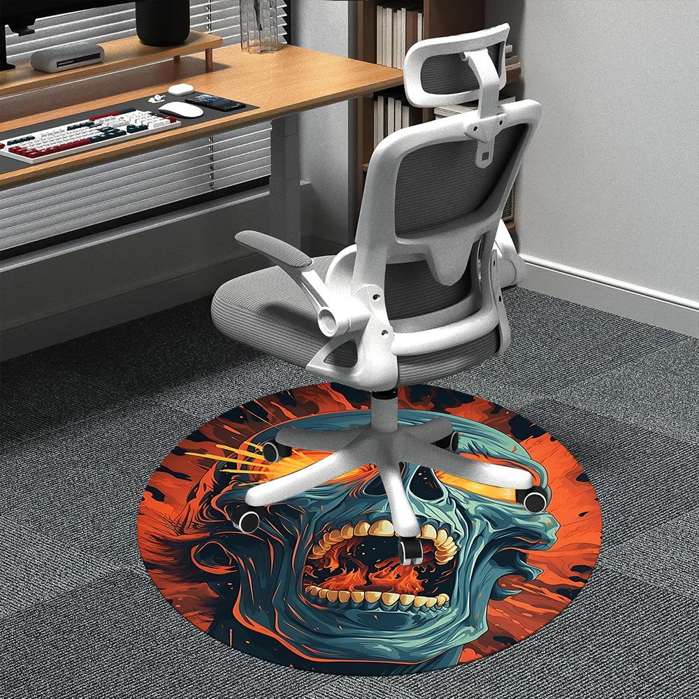 

1PC Skull Fiery Office Round Area Rug, Indoor Mat Suitable ForOffice, Under Office Chairs Bedroom Living Room Home Decor, Room Deco f027 80cm by 80cm