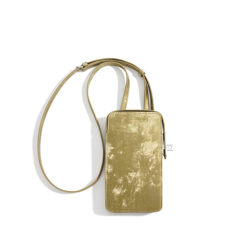 Cowhide Mobile Phone Bag, Simple Texture Mobile Phone Messenger Bag, Genuine Leather Mini Square Bag