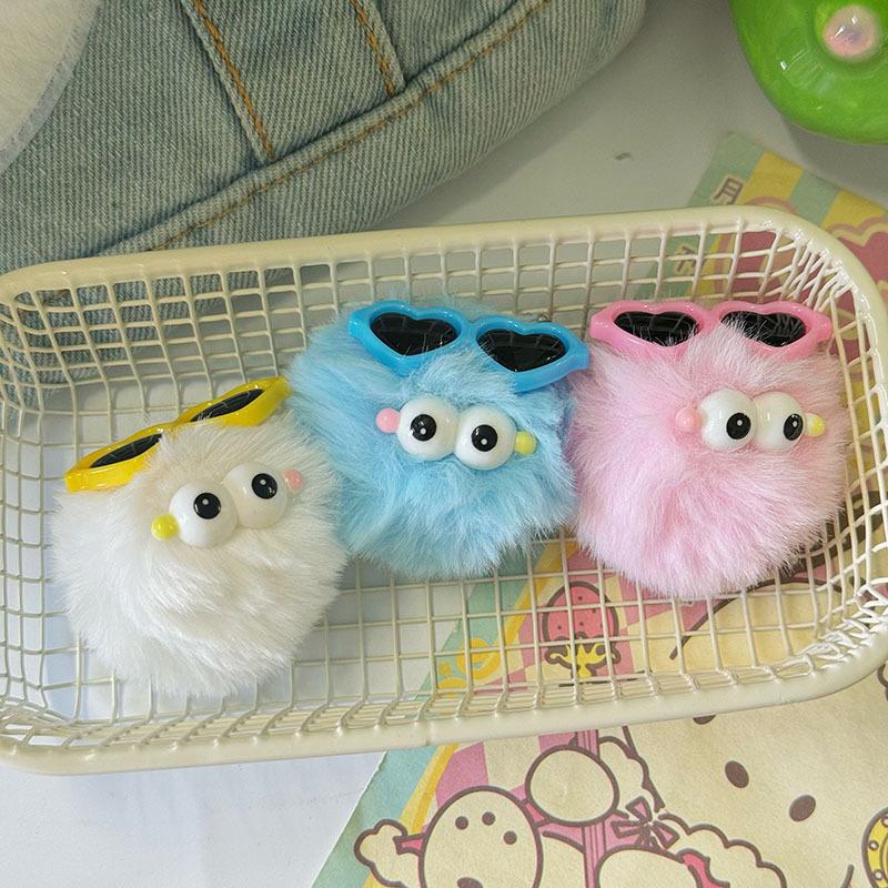 Kawaii Sunglass Hair Ball Keychain Creative Cartoon Plush Doll Keyring Bag Pendant Backpack Hanging Decoration Couple Gifts