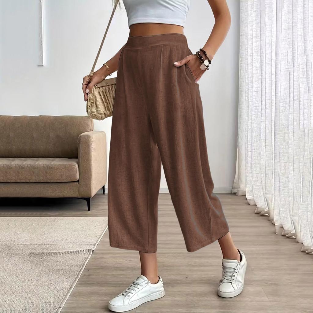 Wide Leg Womens Pants Relaxed Fit Lightweight Pants for Women High Waist Cropped Trousers Casual Loose Style