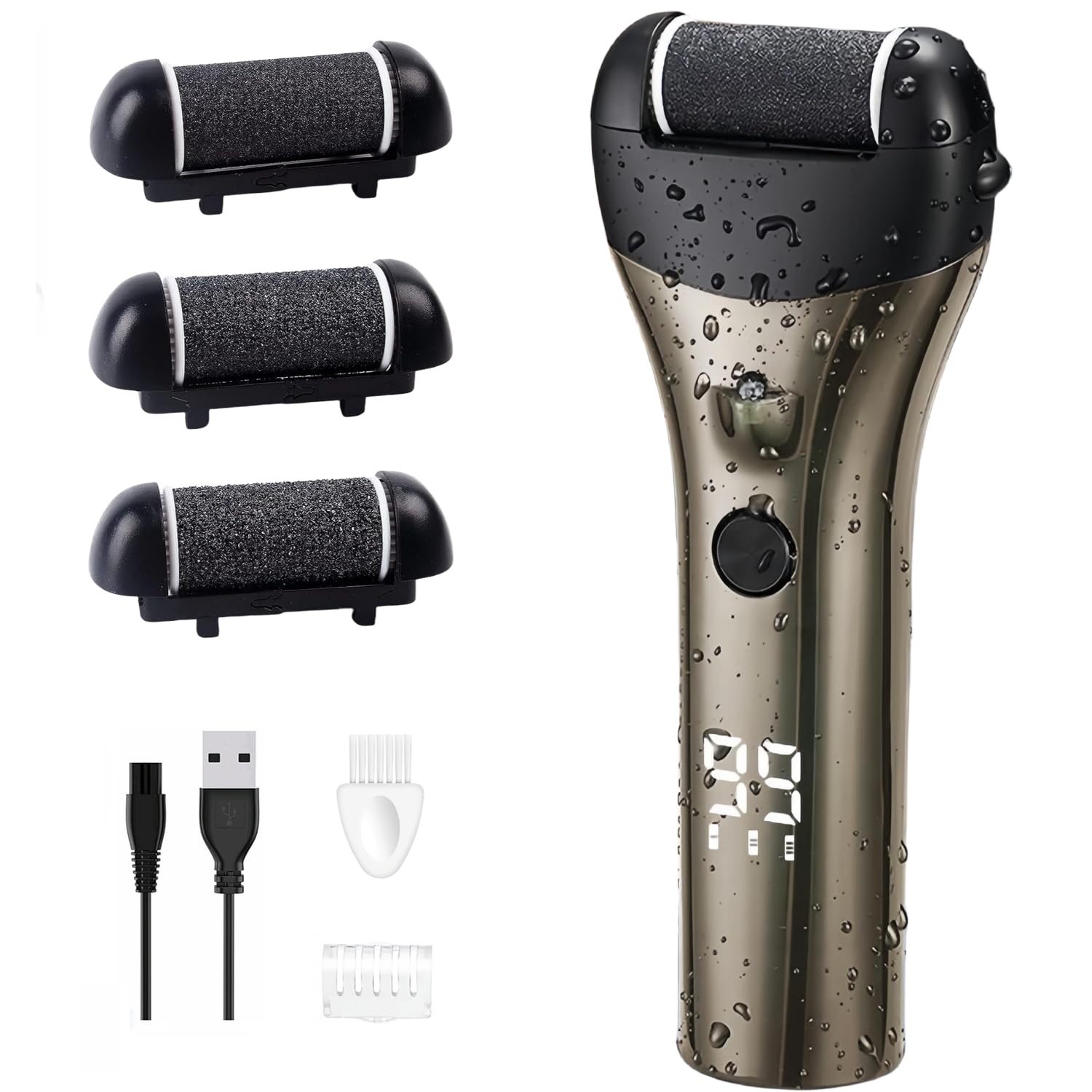 

LRCUOPY Электрическая пилка для удаления мозолей с пяток и мощная 3 3 USB LED LED Пятки Мозоли Стопы Японская Инструкция Стопы, Мощность, Скорости, Ролики, золотой