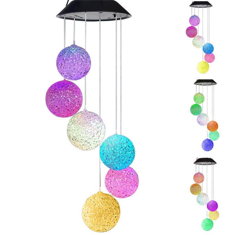 Solar Garden Wind Chime Led Ball Light With Gradient Colors For Outdoor Patio Decor