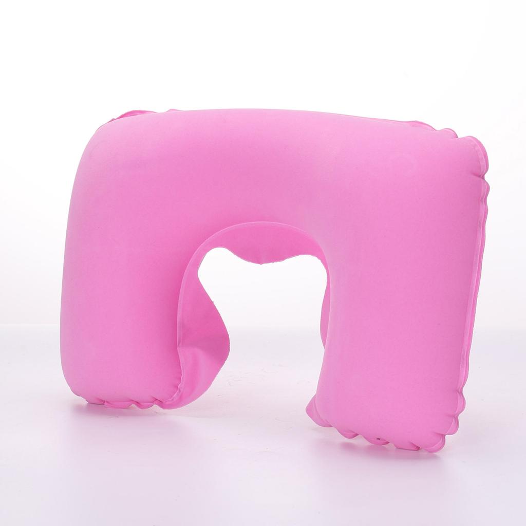 Almohada de Viaje en Forma de U Coche Aire Vuelo Oficina Almohada Inflable para el Cuello Funda de Felpa Corta Soporte de PVC Reposacabezas Cojín Suave para Lactancia