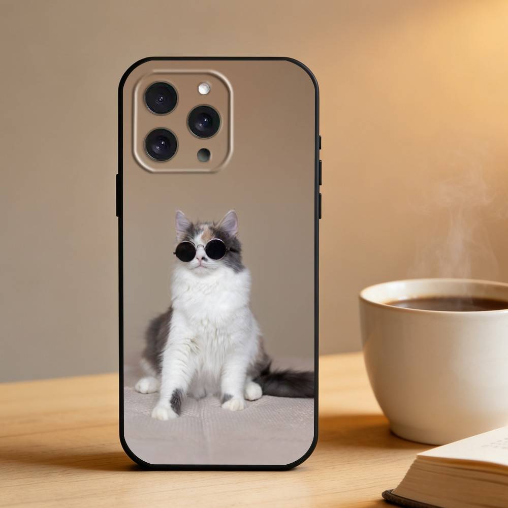 Cool cat cute  Phone Case For iPhone 16,15,14,13,12,17,Pro Max,Plus Silicone Black Case iPhone15plus