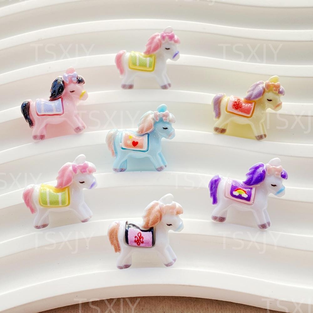 20pcs Mix Mini Colored Cartoon Unicorn Horse Nail Art Flatback Stone Figurines Scrapbook Charm DIY Jewelry Decor Crafts