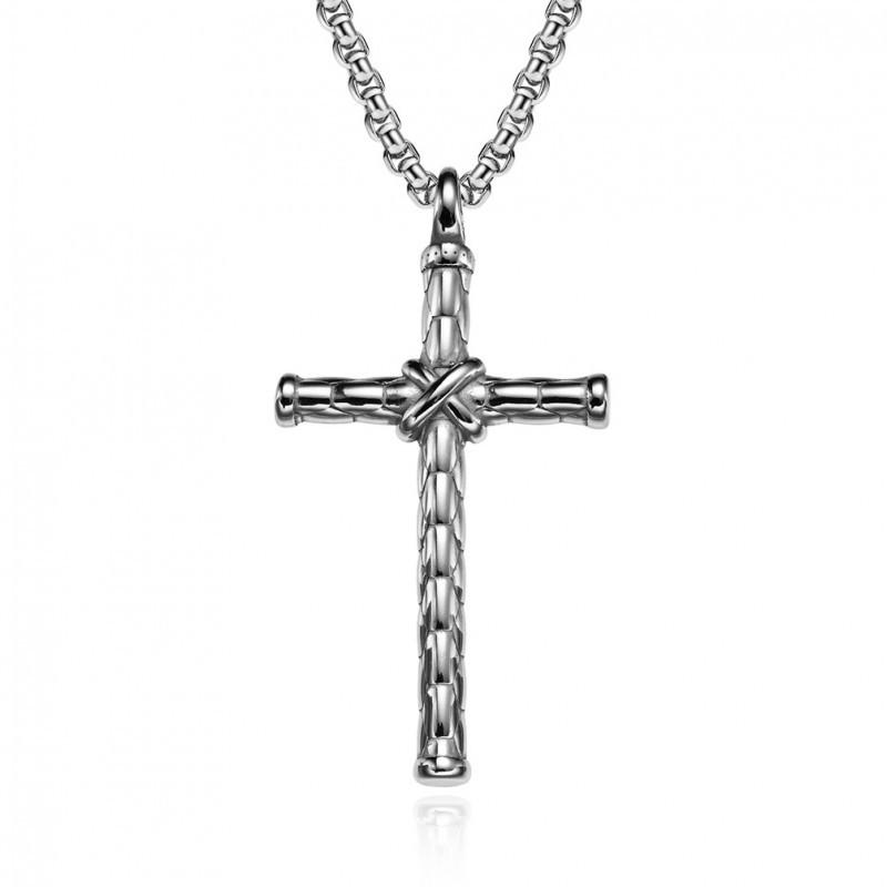 European American Retro Titanium Steel Rope Knot Cross Necklace Men s Niche Artistic Stainless Pendant