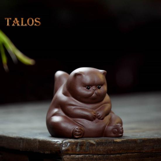 Adorable Ceramic Tea Pet Angry Cat Figurine Design Fine Workmanship Tea Table Desk Tearoom Home Decoration Ornament