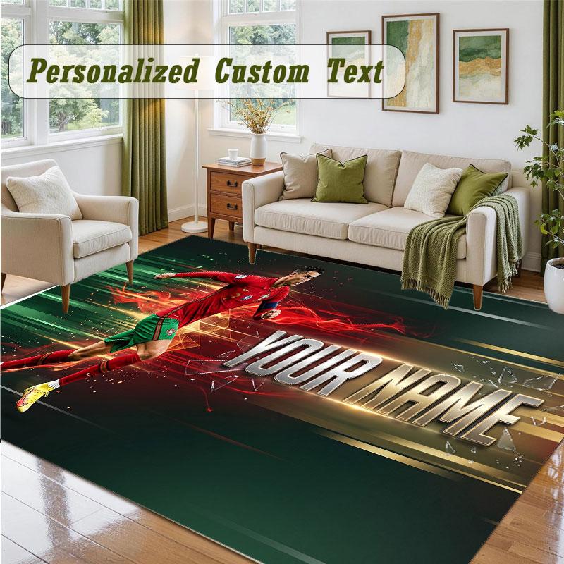 Crystal Velvet Square Rug Custom NameCristiano Ronaldo Pattern Non Slip Home Floor Decor Rug