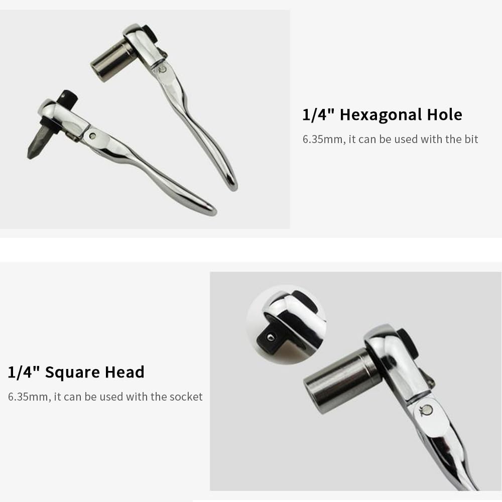 Ratchet Mini Inch Ratchet Reversible Chrome Vanadium Steel Ratchet with Dual Head for Socket and Bit for Tight Spaces Wrench, 1/4 Wrench, 72-Tooth