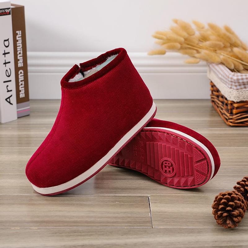 

Handmade cotton shoes women s winter velvet thickened warm confinement shoes in the elderly non-slip thick-soled cotton slippers bag heels 45 (for size 44 feet)
