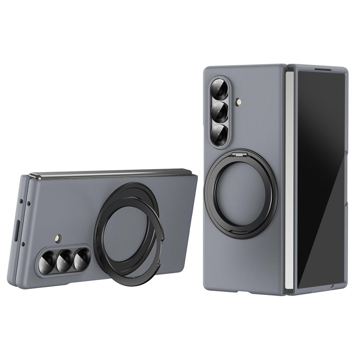 

Магнитный чехол-кольцо-подставка для Samsung Galaxy Z Fold7 5G, жесткая ПК-крышка с защитной пленкой из закаленного стекла Grey