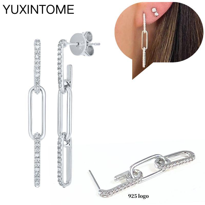 925 Sterling Silver Ear Needle Fashion Hoop Earrings White Crystal Luxury Women's Silver Earrings Wedding Women's Jewelry Gift