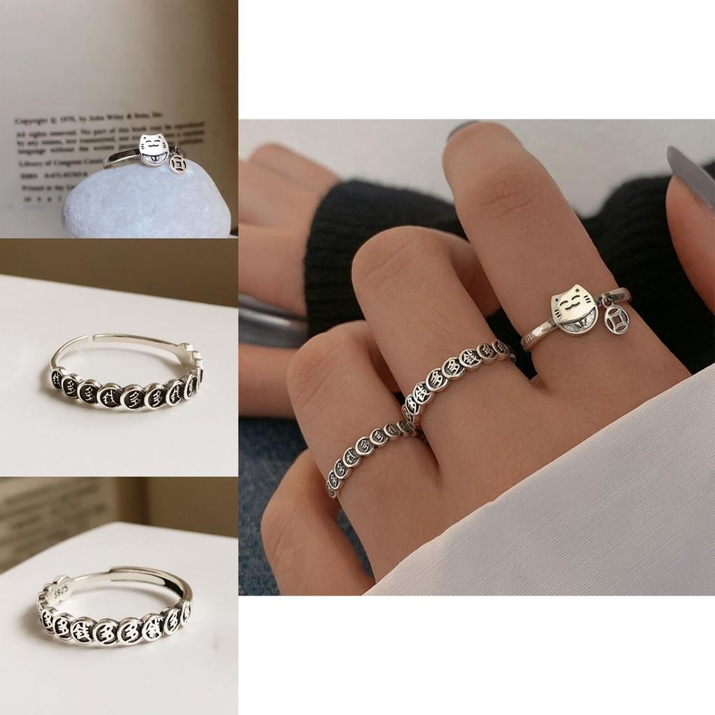 Silver Stunning S925 Cat Ring For Women Featuring A Modern Geometric Shape And Size Adjustable