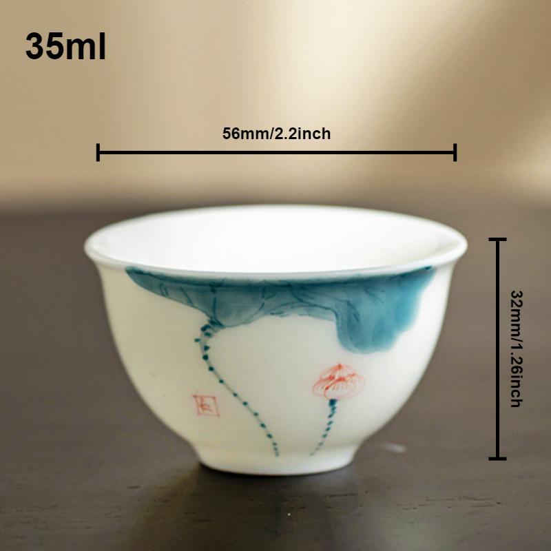 Hand-painted Lotus Teacup Jade Porcelain Underglaze Single Cup Household Ceramic Kung Fu Tea Cup Teaware Chinese Gongfu Tea Bowl