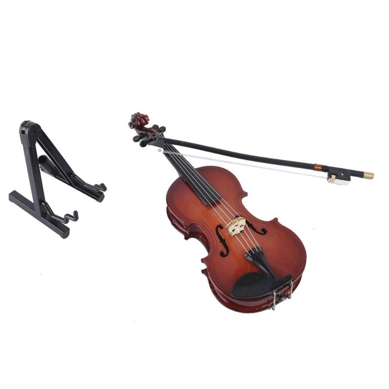Mini Violin Model Set Wooden Miniature Violin with Stand,Case for Dollhouses Accessory Home Decoration Display Ornament