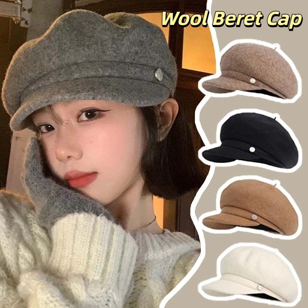 Dome Female Painter Cap Solid Color Octagonal Brimless Hat Vintage Women Artist Hat Winter