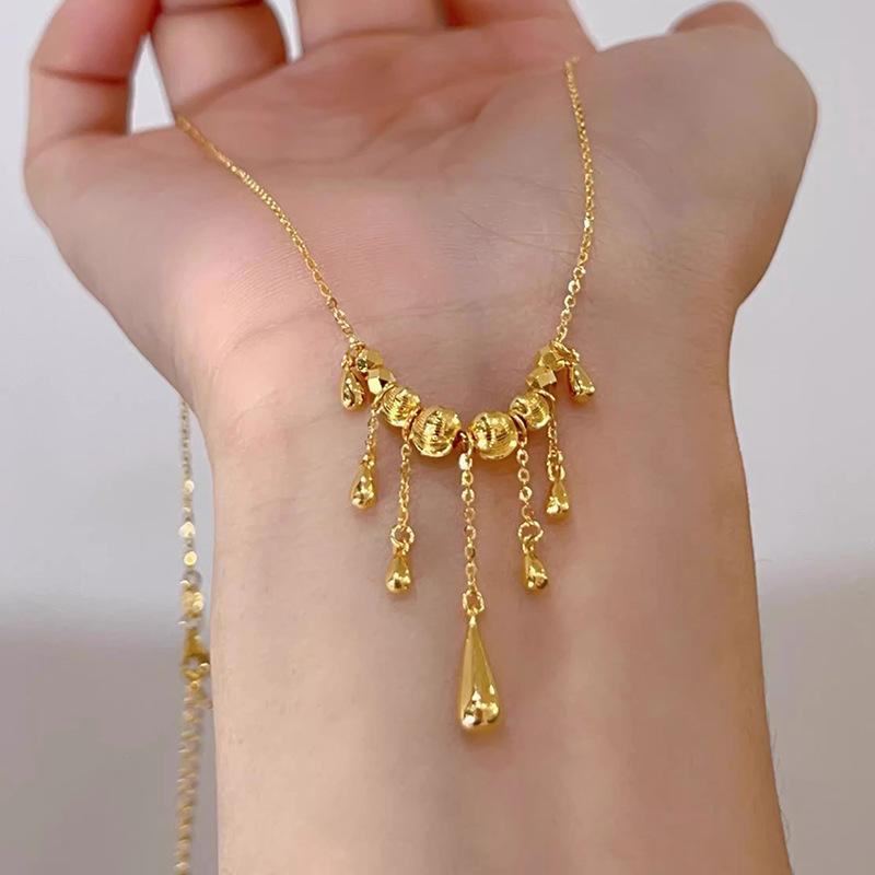 Elegant Luxury Tassel Versatile Exquisite Waterdrop Retro Minimalist Style Clavicle Chain Women  Necklace Jewelry Gift