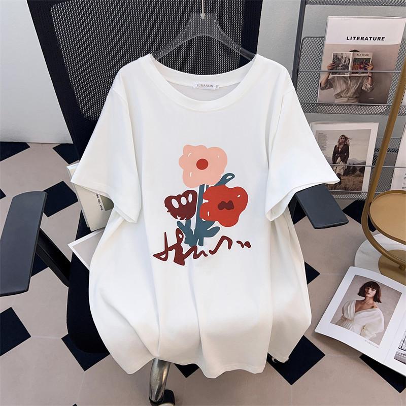 Plus Size Slimming Mid-Length Short Sleeve T-Shirt for Women—Round Neck, 200/300/350 Jin, Style 661.