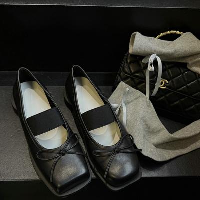 Moda 2025 Kwadratowy Nosek Retro Moda Baleriny Jednokolorowe Dla Kobiet Retro Płaskie z Kokardką Wiosna i Jesień Mary Jane Buty Damskie