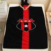 LDA Club Black Background Red Vertical Stripe Crest Print Flannel Blanket Soft Warm Throw Blanket For Sofa Bed Couch Soccer Fan Home Decor Gift