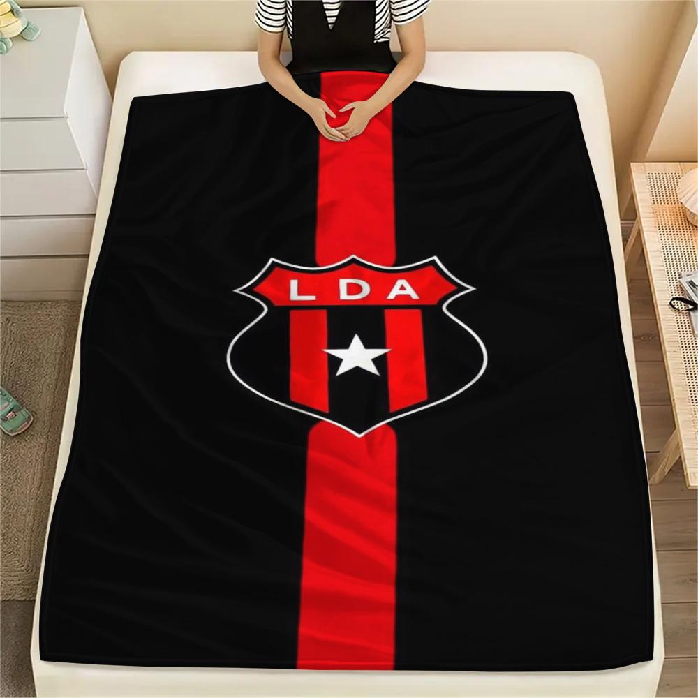LDA Club Black Background Red Vertical Stripe Crest Print Flannel Blanket Soft Warm Throw Blanket For Sofa Bed Couch Soccer Fan Home Decor Gift