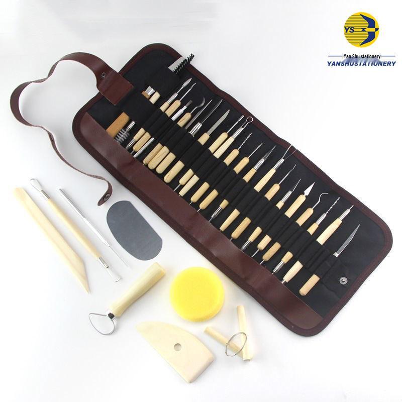 24-Piece Ceramic & Polymer Clay Sculpting Tool Set: Modeling Knives, Ball Rods, Wheel Throw Tools & More