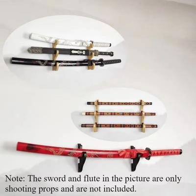 Durable 1/2 Tier Lightsaber Wall Mount Rack Adjustable Wood Rod Holder Space Saving Decorative Samurai Flute Stand Cosplay
