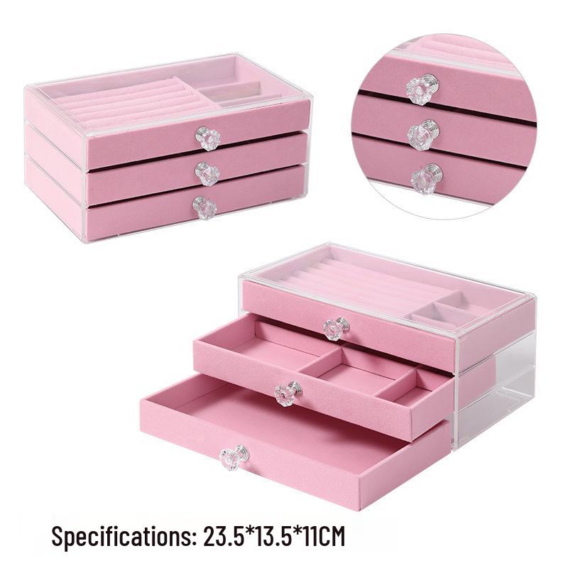 Triple-Layer Velvet Jewelry Box: Dustproof Drawer-Style Organizer and Decorative Storage