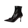 Autumn New Sleeve Single Boots Women's Fashion Pointed Toe Metal Buckle Anti-Slip Wear-Resistant Stiletto Heel Short Boots