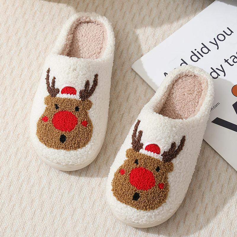 Zuhause Niedliche Cartoon Weihnachts Hausschuhe Zuhause Indoor Warme Elch Baumwollhausschuhe Winter
