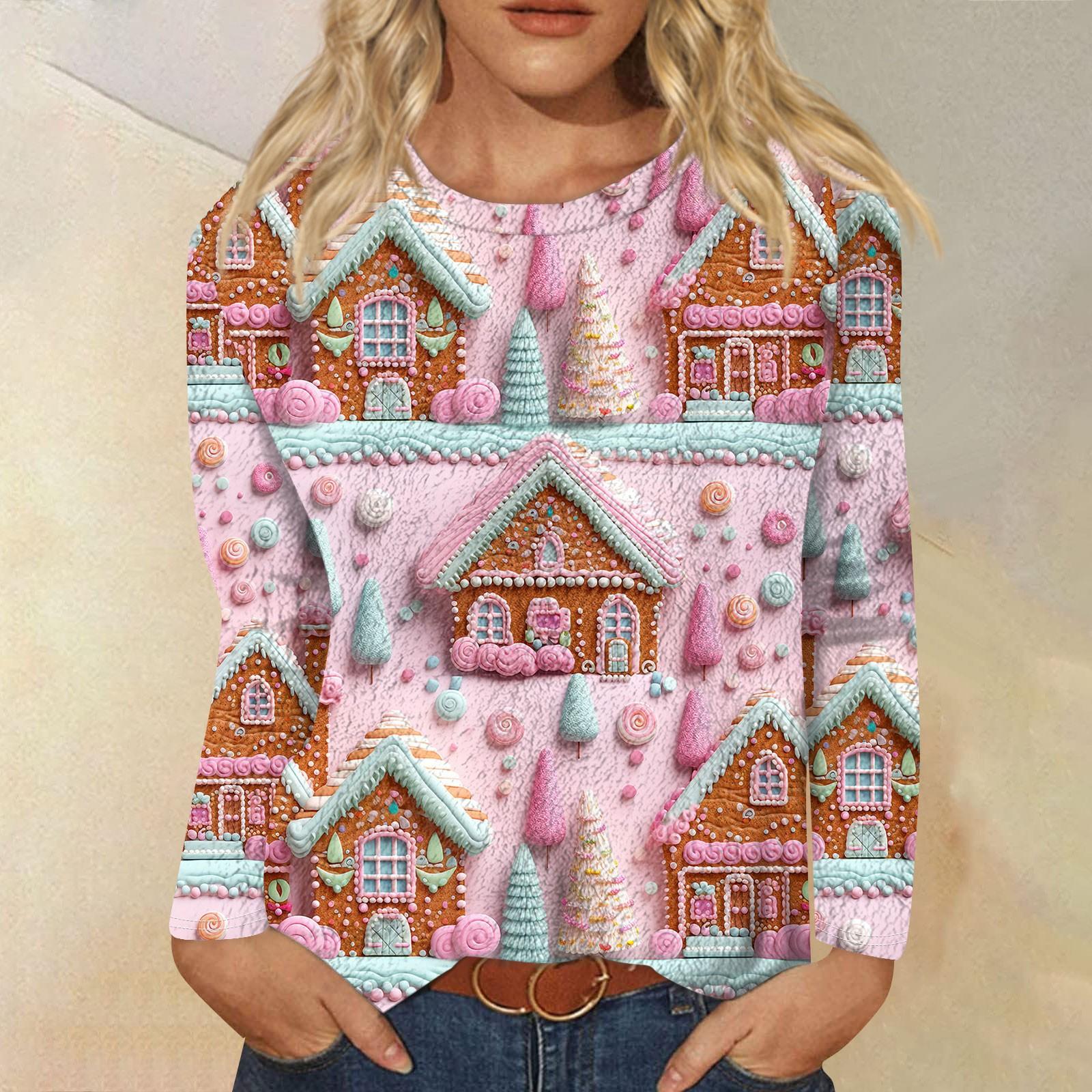 Женская модная повседневная фланелевая футболка с длинными рукавами и рождественским — фото 8