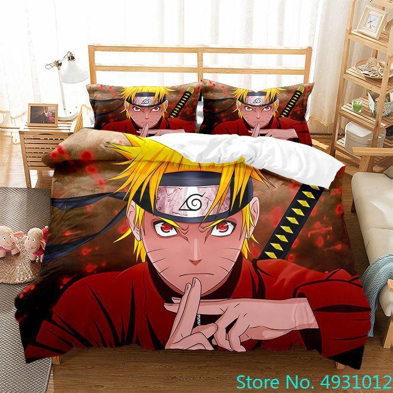 Uzumaki N-Naruto Bedding Set Cartoon Anime Quilt Cover Children Bedroom Bedclothes Boy Duvet Cover Polyester Bedspread Gift