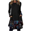 Women's Fashion Casual Printed Round Neck Pullover Loose Long Sleeve Dress