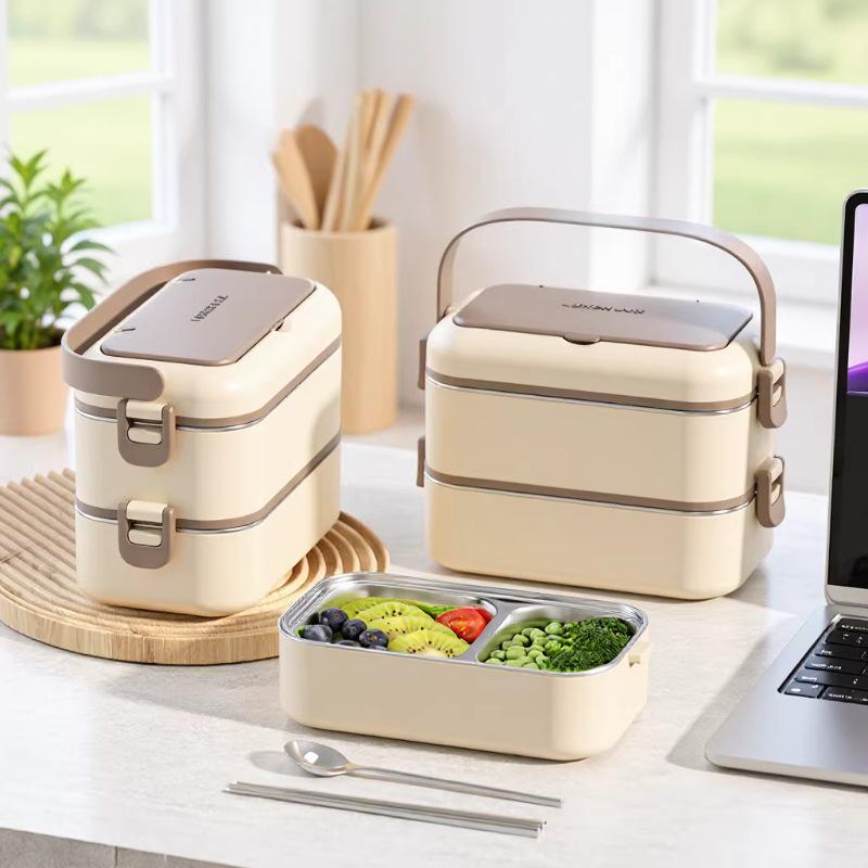 Caixa de Bento Almoço Isolada Multicamadas Estilo Japonês com Aço Inoxidável 304 para Micro-ondas para Trabalhadores de Escritório