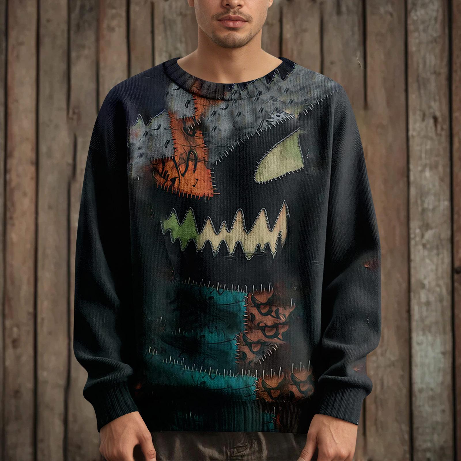 

Мужской пуловер с длинным рукавом, повседневный вязаный свитер оверсайз с принтом на Хэллоуин L