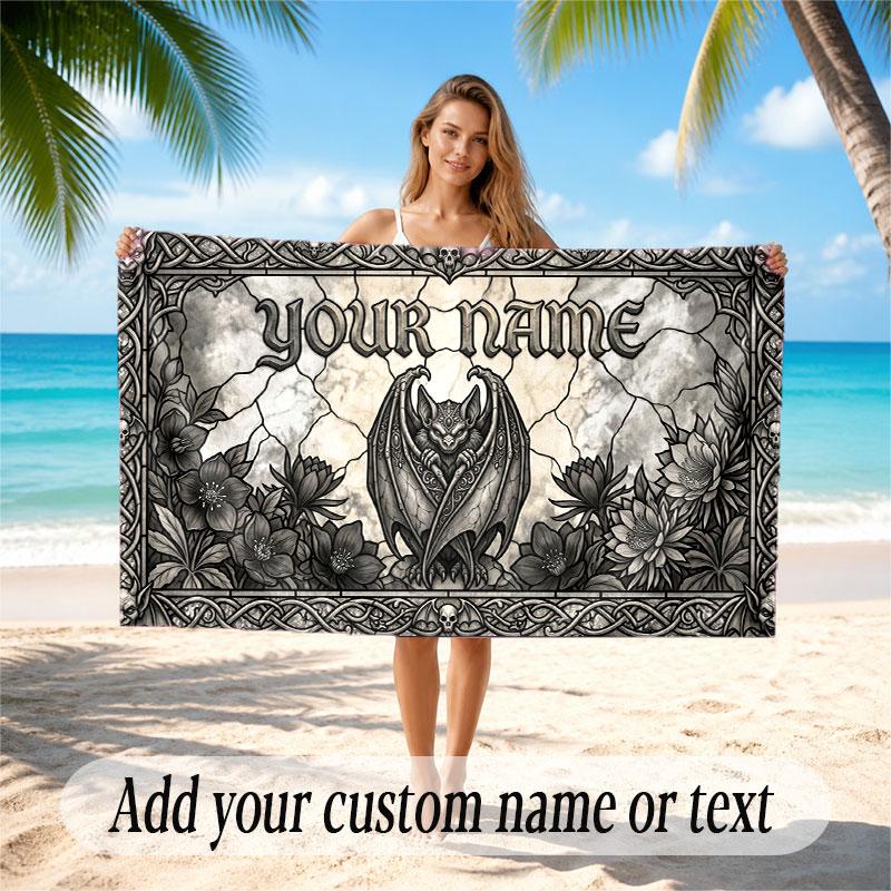 Skull Gothic Theme Beach Towel Personalized Custom Name & Text Soft Quick Dry Beach Towel for Swimming Travel