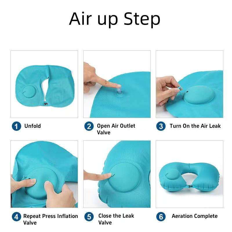 Otomatik Şişirilebilir Boyun Yastığı U Şeklinde Katlanabilir Floklu Yastıklar Ofis Uyku Yastığı Taşınabilir Seyahat Uyku Yastığı Araba İçin