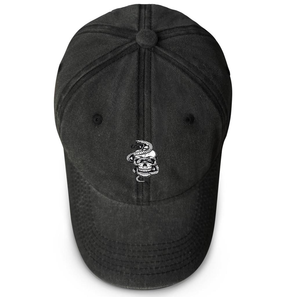 Snake Skull Print Adjustable Baseball Cap, Horrific Animal Mesh Hat Summer Vintage Solid Color Lightweight Snapback Baseball Hat