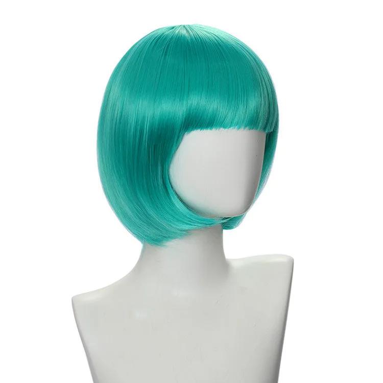 Halloween Korte Bob Synthetische Pruik Voor Vrouw Met Pony Blond Ombre Roze Cosplay Lolita Feest Hittebestendig Dagelijks Natuurlijk Haar blue