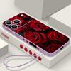 Étui Cordon Motif Fleurs Roses Rouges Pour iPhone 17 Pro Max Funda iPhone 16 15 14 13 Pro Max 11 16E 17E Coque Souple en Silicone