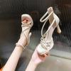 European and American Design Sense Waterproof Table Stiletto High Heels New Fashion Trend Cross Strap Stiletto Open Toe Sandals