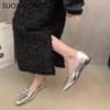 Fashion SUOJIALUN 2025 Spring New Women Flat Shoes Fashion Shallow Slip On Boat Shoes Low Wedge Heel Ladies Elegant Dress Single Shoes
